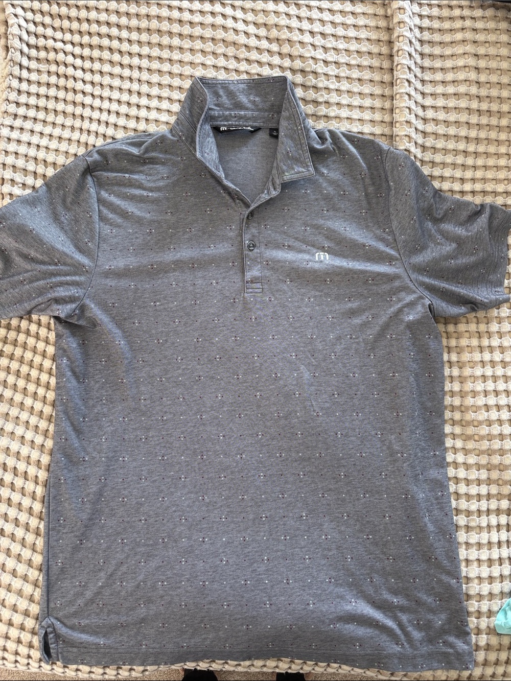 Travis Mathew Men's Charcoal Heather Polo with Subtle Dot Pattern